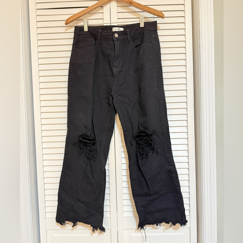 Vestique Black Ripped Flare Jeans